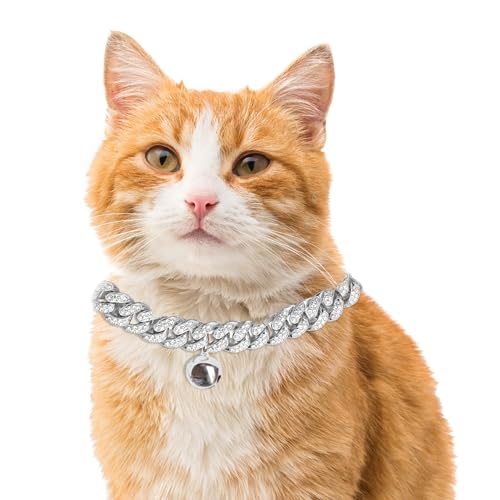 Halukakah Katzehalsband - Karat - Diamant Cuban Link Goldkette für Katzen & Kätzchen - Platin Plattiert - 20cm Halsbandgröße - mit Glocke - Machen Sie Ihre Katze zur Fashionista von Halukakah