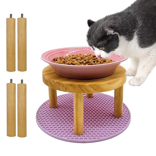 Erhöhte Katzennäpfe mit verstellbarer Höhe, flache Schale mit rutschfester Silikonmatte, Anti-Erbrechen, Wirbelsäulenentlastung, Schnurrhaarfreundlich, Keramik-Futternäpfe für Katzen, Kätzchen von Hamiledyi