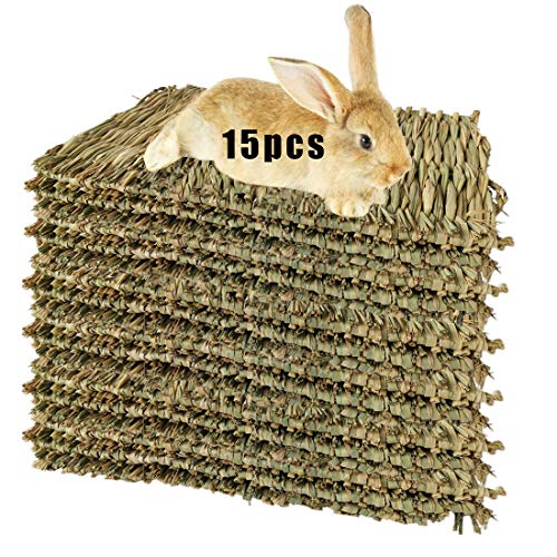 Hamiledyi 15 Stück gewebte Bettmatten für Kaninchen, Grasmatte & Kaninchen-Nest, natürliches Kauspielzeug für Meerschweinchen, Chinchilla, Eichhörnchen, Hamster, Katzen, Hunde und Kleintiere von Hamiledyi