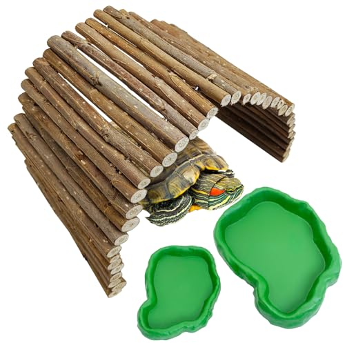 Hamiledyi 50.0 cm L x 15.0 cm W Holz Reptilienbrücke Leiter Bartagrache biegsame Brücke Kletterleiter mit Reptilienfutter Wasserschale für Eidechsen Gecko Spinnen Schlangen Schildkröte von Hamiledyi