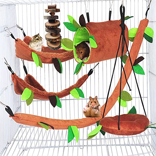 Hamiledyi 6 Stück Hamster-Hängematte für kleine Tiere, zum Aufhängen, warmes Betthaus, organisches, natürliches Apfelholz, Kaustab, Hängetunnel und Schaukel für Zuckergleiter, Eichhörnchen von Hamiledyi