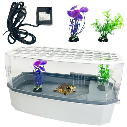 Hamiledyi Acryl-Schildkröten-Aquarium-Set mit Deckel, Wasserpumpe, Sonnenplattform, Bodenablauf, multifunktionaler Lebensraum für Schildkröten, Krabben, Krebse, Schildkröten von Hamiledyi
