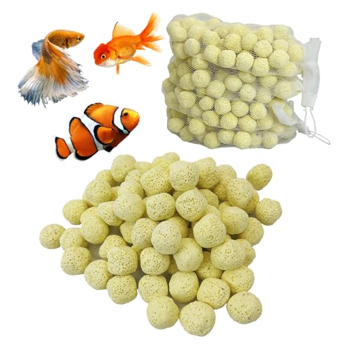 Hamiledyi Aquarium-Filtermedien, Bio-Kugeln, Keramikringe, Medien mit Netzbeutel für Aquarium und Teich, Kanister, biologischer Biofilter-Filter (gelb) von Hamiledyi