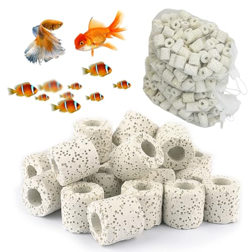 Hamiledyi Aquarium-Filtermedien, Bio-Kugeln, Keramikringe, Medien mit Netzbeutel für Aquarium und Teich, Kanister, biologischer Biofilter-Filter (weiß), 1,8 kg von Hamiledyi