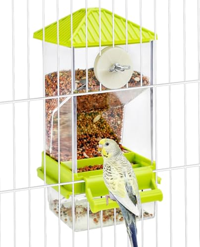 Hamiledyi Automatischer Vogelfutterspender No Mess Vogelkäfig Feeder Samenfutterbehälter mit Sitzstange Transparent Papageienkäfig Zubehör für Sittiche, Wellensittiche, Kakadus, Finken, Lovebirds von Hamiledyi