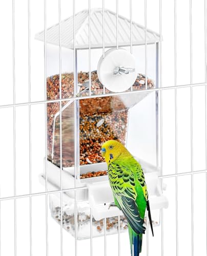 Hamiledyi Automatischer Vogelfutterspender No Mess Vogelkäfig Futterspender Samenfutterbehälter mit Sitzstange Transparent Papageienkäfig Zubehör für Sittiche, Wellensittiche, Kakadus, Finken Hamiledyi Automatischer Vogelfutterspender No Mess Vogelkäfig Futterspender Samenfutterbehälter mit Sitzstange Transparent Papageienkäfig Zubehör für Sittiche, Wellensittiche, Kakadus, Finken von Hamiledyi