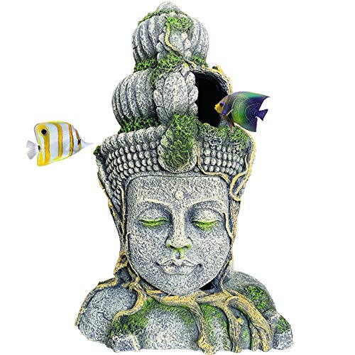 Hamiledyi Buddha-Kopf-Statue, Aquarium-Dekoration, Kunstharz, Fischversteck Betta-Höhle für große Aquarien, Ornamente Betta, Schlafruhe und Spielrasse von Hamiledyi