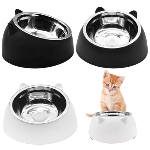 Hamiledyi Erhöhte Katzennäpfe, 4 Stück, 15° geneigt, erhöhter Edelstahl-Futter- und Wassernapf gegen Erbrechen, auslaufsicher, abnehmbares Futternapf-Set für Katzen/Kätzchen, Schwarz + Weiß, 200 + 400 Hamiledyi Erhöhte Katzennäpfe, 4 Stück, 15° geneigt, erhöhter Edelstahl-Futter- und Wassernapf gegen Erbrechen, auslaufsicher, abnehmbares Futternapf-Set für Katzen/Kätzchen, Schwarz + Weiß, 200 + 400 von Hamiledyi