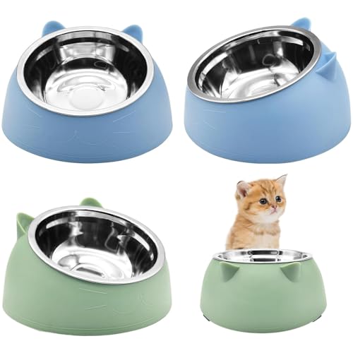 Hamiledyi Erhöhte Katzennäpfe – 15° geneigt, erhöhter Futternapf aus Edelstahl für Futter und Wasser gegen Erbrechen, auslaufsicher, abnehmbares Futternapf-Set für Katzen/Kätzchen, 200 + 400 ml, Blau Hamiledyi Erhöhte Katzennäpfe – 15° geneigt, erhöhter Futternapf aus Edelstahl für Futter und Wasser gegen Erbrechen, auslaufsicher, abnehmbares Futternapf-Set für Katzen/Kätzchen, 200 + 400 ml, Blau von Hamiledyi