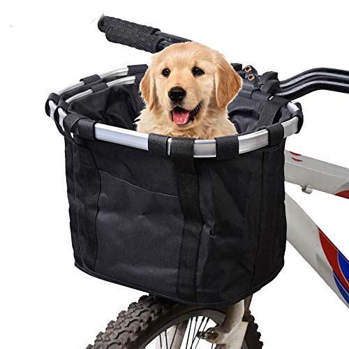 Hamiledyi Fahrradkorb für Hunde – perfekter abnehmbarer Fahrradkorb für Fahrrad – Haustier-Katzen-Hundetransporttasche einfach zu installieren und schnell zu lösen, schwarz von Hamiledyi