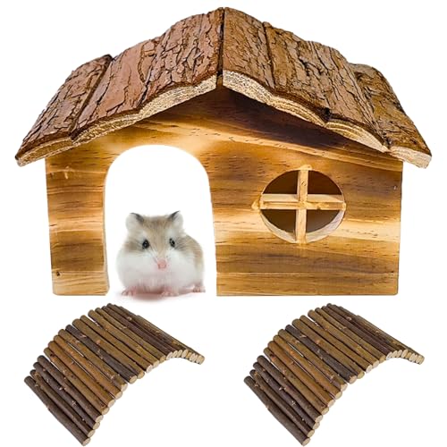 Hamiledyi Hamsterversteck aus Holz und Brücke mit Fenstern, Lebensräume, Dekoration für Ratten, Rennmäuse, Mäuse, zum Verstecken von Hamiledyi