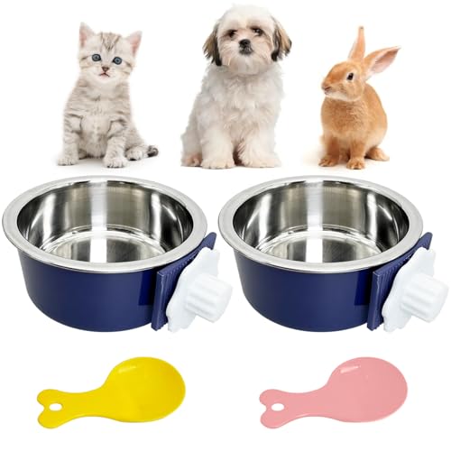 Hamiledyi Hundenapf für Hundehütten, abnehmbar, Edelstahl, zum Aufhängen, kein Verschütten, langlebig, abnehmbares Design, passend für kleine und mittelgroße Hundekäfige, Dunkelblau, 2 Stück Hamiledyi Hundenapf für Hundehütten, abnehmbar, Edelstahl, zum Aufhängen, kein Verschütten, langlebig, abnehmbares Design, passend für kleine und mittelgroße Hundekäfige, Dunkelblau, 2 Stück von Hamiledyi