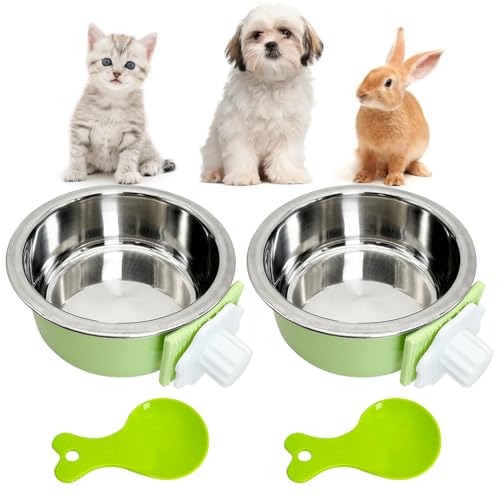 Hamiledyi Hundenapf für Katzen, abnehmbarer Edelstahlnapf zum Aufhängen, kein Verschütten, langlebig, abnehmbares Design, passend für kleine und mittelgroße Hundekäfige (2 Stück, Grün von Hamiledyi