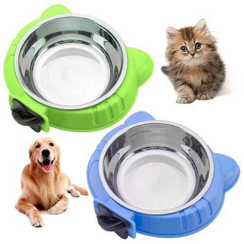 Hamiledyi Hundenapf für Katzen, abnehmbarer Futternapf mit Bolzenhalter, Edelstahl, zum Aufhängen, geeignet für kleine Haustiere, Hunde, Katzen, Vögel (2 Stück, Blau + Grün) von Hamiledyi