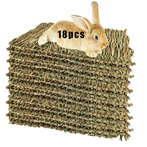 Hamiledyi Kaninchen-Gras-Matte, Hasen-Naturstroh, gewebtes Bett, für Kleintierkäfige, Heumatte, zum Schlafen und Kauen, Katze, Hund (18 Stück Kaninchen-Grasmatte) von Hamiledyi