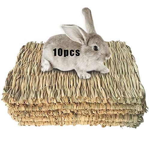 Hamiledyi Kaninchen-Grasmatte aus natürlichem Stroh, gewebtes Bett, für kleine Tierkäfige und Heumatte, zum Schlafen Kauen, Meerschweinchen, Chinchilla, Eichhörnchen, Hamster, Katzen, Hunde, 10 Stück von Hamiledyi