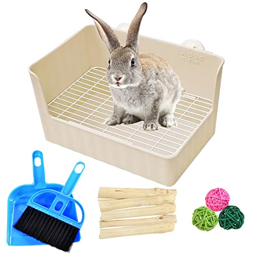 Hamiledyi Kaninchen Katzentoilette, Kunststoff, quadratisch, Kaninchen Käfig Töpfchen Trainer Ecke mit Kleintierkäfig Sauberer Besen Süßer Bambus für Hasen Chinchillas Meerschweinchen (braun) von Hamiledyi