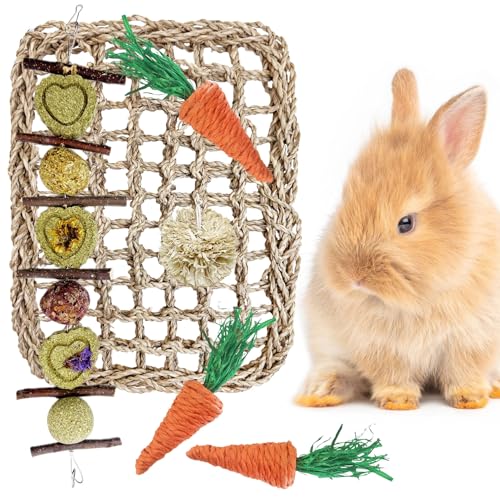Hamiledyi Kaninchen-Spielmatte aus Seegras und Spielzeug für Zähneknirschen und Anreicherung – Kaninchen, Meerschweinchen, Hamster und mehr – natürliche Seegrasmatte mit verschiedenen Spielzeugen Hamiledyi Kaninchen-Spielmatte aus Seegras und Spielzeug für Zähneknirschen und Anreicherung – Kaninchen, Meerschweinchen, Hamster und mehr – natürliche Seegrasmatte mit verschiedenen Spielzeugen von Hamiledyi