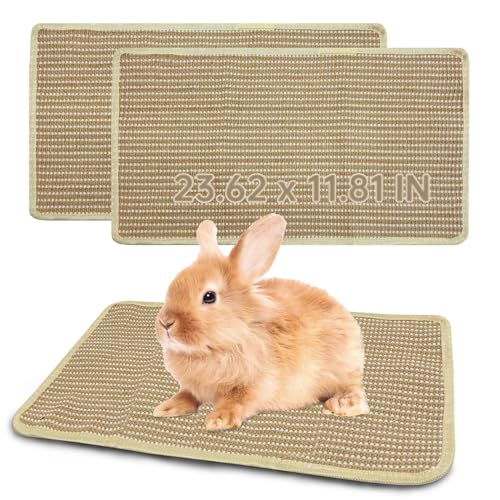 Hamiledyi Kaninchenkratzmatte Kleintier Kletterteppich Sisal Teppich Kratzmatte mit Klettband Verdickter Häschen Kratzteppich (L-60.0 cm L x 30.0 cm W) von Hamiledyi