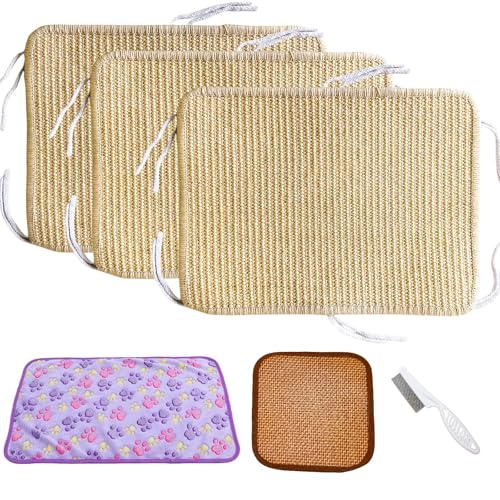 Hamiledyi Kratzmatte für Kaninchen, 40 x 30 cm, natürliches Sisal, mit Seil, zum Kratzen, Schlafen, Nistmatte für Kaninchen, Katzen, Meerschweinchen, Chinchilla, 3 Stück, 40 x 30 cm von Hamiledyi
