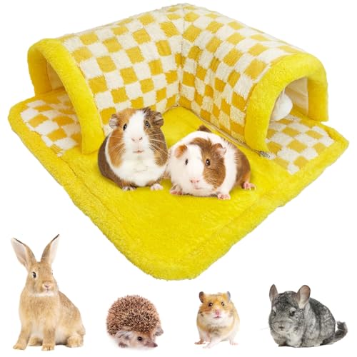 Hamiledyi Meerschweinchenversteck – abnehmbares Tunnelbett, gemütlich, weich, Kleintierzubehör für Hamster, Hasen, Chinchilla, Frettchen (Gelb) von Hamiledyi