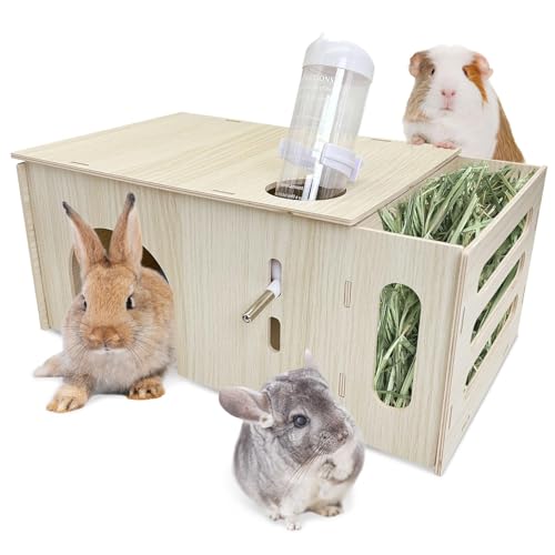 Hamiledyi Meerschweinchenversteck mit Heu-Futterspender und Wasserflaschen, natürliches Holz, Chinchilla-Haus, Hasenschloss, Kleintierversteck für Kaninchen, Chinchilla, Häschen und Meerschweinchen Hamiledyi Meerschweinchenversteck mit Heu-Futterspender und Wasserflaschen, natürliches Holz, Chinchilla-Haus, Hasenschloss, Kleintierversteck für Kaninchen, Chinchilla, Häschen und Meerschweinchen von Hamiledyi