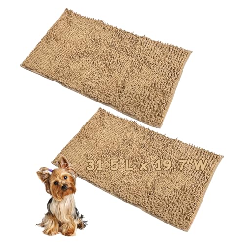 Hamiledyi Mikrofaser-Hundematte für Böden, 80 x 50 cm, wasserdicht, schmutzige Pfoten, saugfähig, schnell trocknend, Haustier-Eingangsteppich für Schlammzimmer, Vorder- und Hintertür, Beige, 2 Stück von Hamiledyi