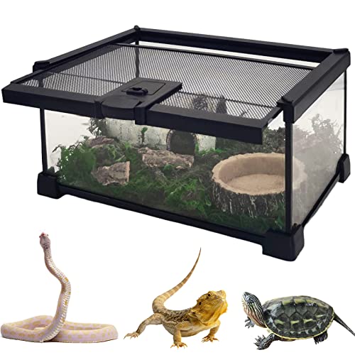 Hamiledyi Mini-Terrariumbehälter für Reptilien-Glas, 30.5x20.3x15.2 cm, Einsiedler-Krabben-Zuchtbox, transparent, springende Spinnengehege, kleine Amphibien, Eidechse, Tarantel von Hamiledyi