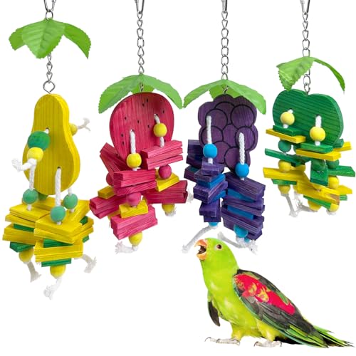 Hamiledyi Vogelkäfig-Spielzeug für Papageien, Kauspielzeug, Apfel, Traube, Birne und Erdbeere, hängendes Futterspielzeug für kleine und mittelgroße Vögel, Sittiche, Nymphensittiche, 4 Stück Hamiledyi Vogelkäfig-Spielzeug für Papageien, Kauspielzeug, Apfel, Traube, Birne und Erdbeere, hängendes Futterspielzeug für kleine und mittelgroße Vögel, Sittiche, Nymphensittiche, 4 Stück von Hamiledyi