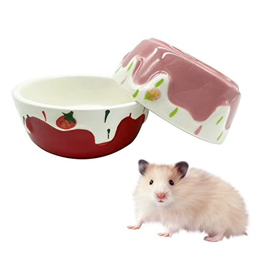 Hamster-Fressnapf für Kleintiere, Keramik, verhindert Umkippen, für Meerschweinchen, Kaninchen, Rennmäuse, Chinchilla, Igel, Ratte (2 Stück) (– Farbe: Rosa + Rot) von Hamiledyi