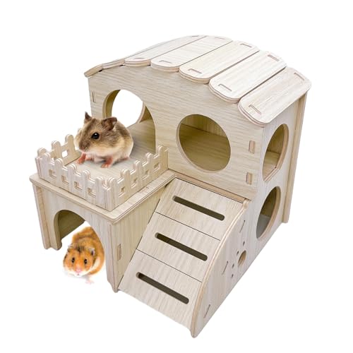 Hamster-Labyrinthaus Holz Hamsterversteck Doppeldecker Hamsterhütten mit Kletterleiter für Syrische Hamster Zwergenrennmaus Maus Hamster-Labyrinthaus Holz Hamsterversteck Doppeldecker Hamsterhütten mit Kletterleiter für Syrische Hamster Zwergenrennmaus Maus von Hamiledyi