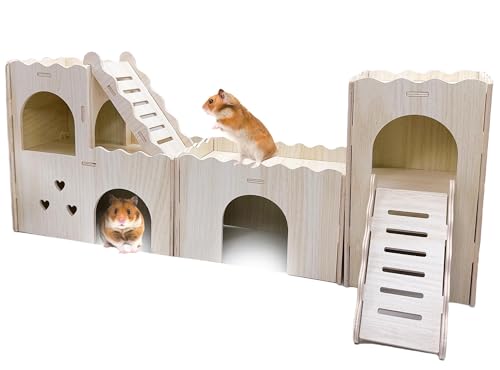Hamsterversteck Haus Mehrkammer-Rattenversteck Hütte Schloss Klettern Spielzeug Erkundung Labyrinth Tunnel Spielzeug für Syrische Zwergenrennmäuse Hamster Mäuse (Muster B) von Hamiledyi