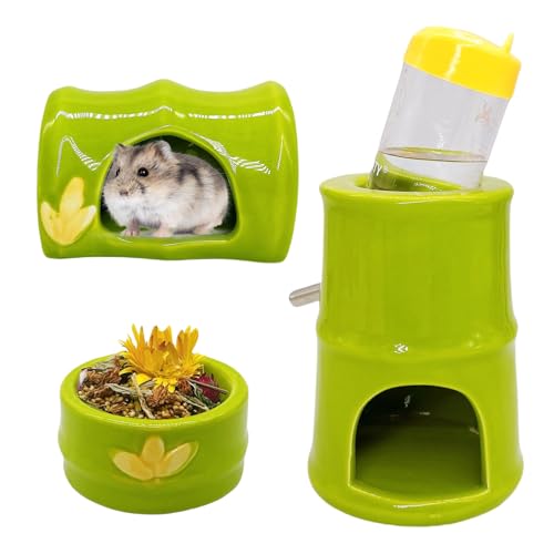 Keramik-Hamster-Versteck, Futternapf, Wasserflaschenständer, Halter für syrisches Haus und Lebensräume, verstecken, kühles Bettkäfig-Zubehör, Dekoration für Mäuse, Zwerghamster, Rennmäuse, Ratten von Hamiledyi