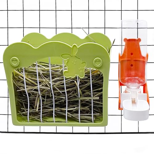 Meerschweinchen-Futterstation und Hasen-Wasserflaschen-Set, Kaninchen, Heu-Futterstation mit 500 ml hängendem Schwerkraft-Wasserspender für Kaninchen, Kaninchen, Meerschweinchen, Chinchilla, Grün und Meerschweinchen-Futterstation und Hasen-Wasserflaschen-Set, Kaninchen, Heu-Futterstation mit 500 ml hängendem Schwerkraft-Wasserspender für Kaninchen, Kaninchen, Meerschweinchen, Chinchilla, Grün und von Hamiledyi