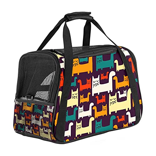 Haustiertasche Bunte Katzen Transporttasche für Katzen und Hunde Faltbare Katzentransportbox Drucken Hundebox Atmungsaktiv und sicher 43x26x30 cm von Haminaya