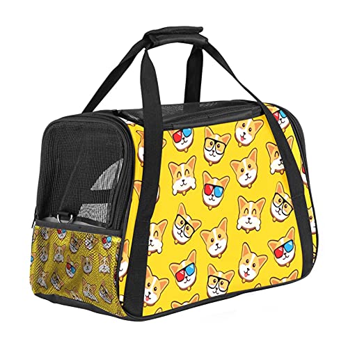 Haustiertasche Gelbe Hunde Corgi Transporttasche für Katzen und Hunde Faltbare Katzentransportbox Drucken Hundebox Atmungsaktiv und sicher 43x26x30 cm von Haminaya