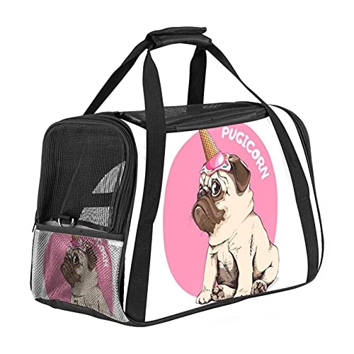 Haustiertasche Lustiger Mops Hund Transporttasche für Katzen und Hunde Faltbare Katzentransportbox Drucken Hundebox Atmungsaktiv und sicher 43x26x30 cm von Haminaya