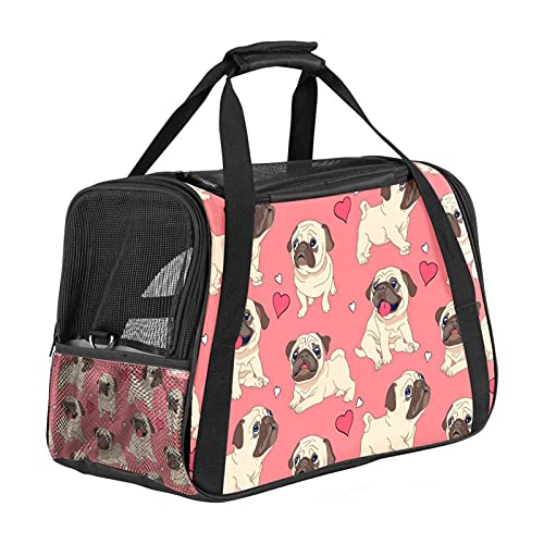 Haustiertasche Rosa Mops Transporttasche für Katzen und Hunde Faltbare Katzentransportbox Drucken Hundebox Atmungsaktiv und sicher 43x26x30 cm von Haminaya