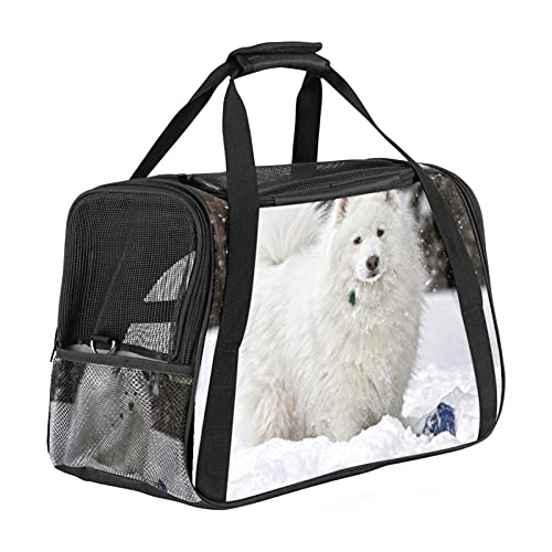 Haustiertasche Samojede Transporttasche für Katzen und Hunde Faltbare Katzentransportbox Drucken Hundebox Atmungsaktiv und sicher 43x26x30 cm von Haminaya