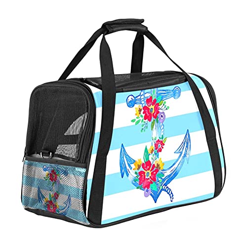 Haustiertasche Segeln mit blauen Blumen Transporttasche für Katzen und Hunde Faltbare Katzentransportbox Drucken Hundebox Atmungsaktiv und sicher 43x26x30 cm von Haminaya