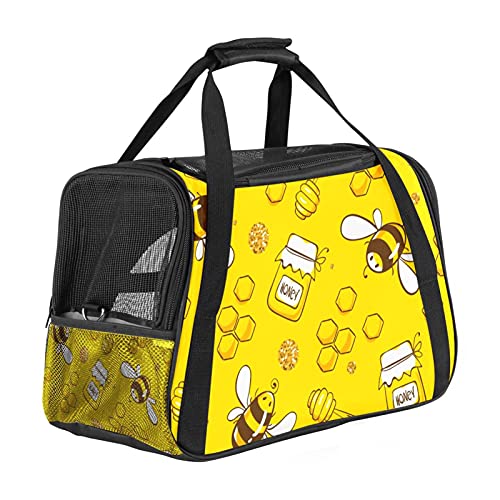 Haustiertasche Süße Biene Gelb Transporttasche für Katzen und Hunde Faltbare Katzentransportbox Drucken Hundebox Atmungsaktiv und sicher 43x26x30 cm von Haminaya