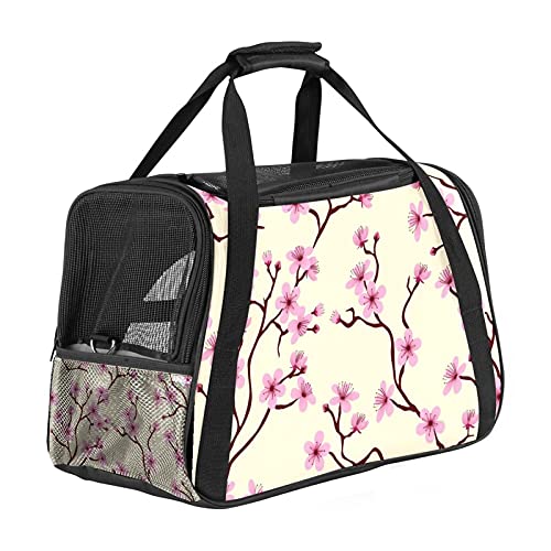 Haustiertragetasche Rosa Pfirsichblüten Hundetragetasche Drucken Katzentragetasche Reisetasche für Haustiere Mit verstellbarem Schultergurt 43x26x30 cm von Haminaya