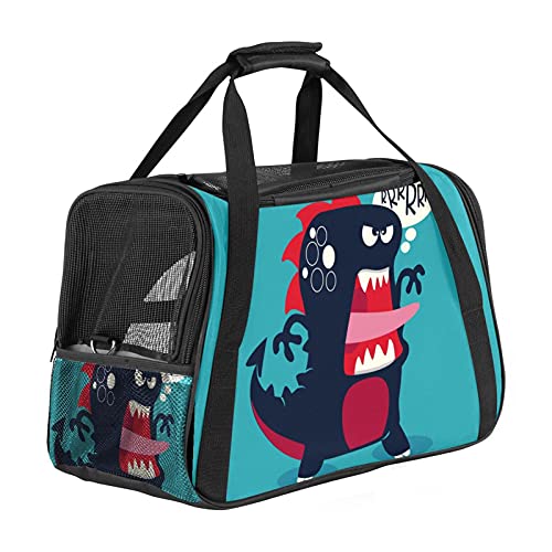 Transporttasche Katze Dinosaurier Blaues Tier Hundetragetasche Faltbare Katzentragetasche Reiseträger mit weicher Matratze für den Transport mit Zug/Auto/Flugzeug 43x26x30 cm von Haminaya