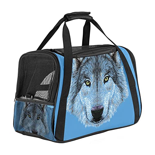 Transporttasche Katze Grauer Wolf Hundetragetasche Faltbare Katzentragetasche Reiseträger mit weicher Matratze für den Transport mit Zug/Auto/Flugzeug 43x26x30 cm von Haminaya