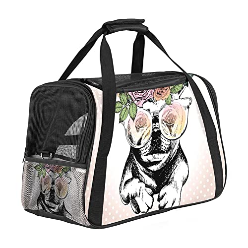 Transporttasche Katze Hund der französischen Bulldogge Hundetragetasche Faltbare Katzentragetasche Reiseträger mit weicher Matratze für den Transport mit Zug/Auto/Flugzeug 43x26x30 cm von Haminaya