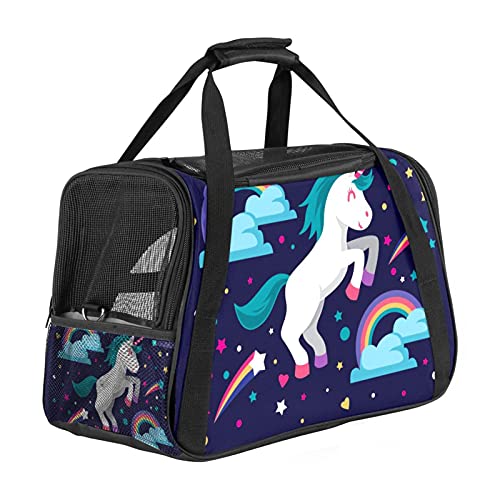 Transporttasche Katze Regenbogen-Einhorn Hundetragetasche Faltbare Katzentragetasche Reiseträger mit weicher Matratze für den Transport mit Zug/Auto/Flugzeug 43x26x30 cm von Haminaya