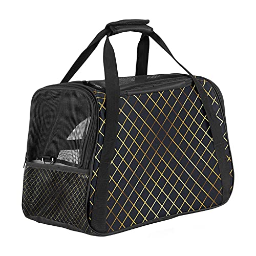 Transporttasche Katze Schwarz-goldenes Plaid Hundetragetasche Faltbare Katzentragetasche Reiseträger mit weicher Matratze für den Transport mit Zug/Auto/Flugzeug 43x26x30 cm von Haminaya