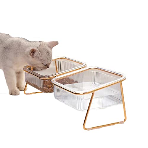 Doppelnapf für Katzen, Hamkaw 15° Neigbar Rutschfest Durchsichtig Doppelnapf mit Erhöhtem Ständer, Wassernapf und Futternapf für Katzen und Hunde von Hamkaw