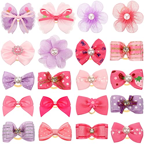 20 Stück kleine Hundeschleifen, niedliche Hundehaarschleifen, handgefertigt, Hundehaar-Accessoires, PET-Fellpflege-Schleifen mit Gummiband und Strass-Perlen, Rosa, Lila, Hunde, Katzen, Topknot für Welpen, Katzen, Kätzchen, Zubehör 20 Stück kleine Hundeschleifen, niedliche Hundehaarschleifen, handgefertigt, Hundehaar-Accessoires, PET-Fellpflege-Schleifen mit Gummiband und Strass-Perlen, Rosa, Lila, Hunde, Katzen, Topknot für Welpen, Katzen, Kätzchen, Zubehör von Hanaive