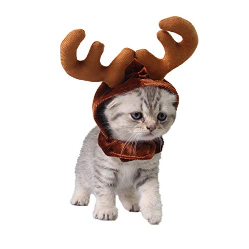 Weihnachtliches Rentier-Kostüm mit Geweihmütze, verstellbar, Kopfschmuck für Katzen und kleine Hunde von Hanamaki